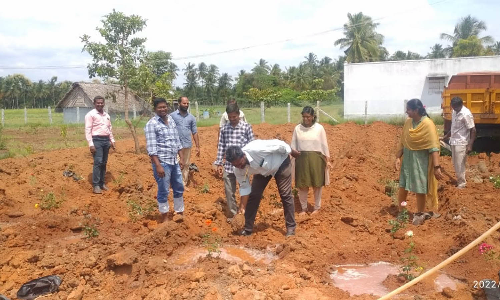 காரிமங்கலம் தாலுகா அலுவலக வளாகத்தில்  பழத்தோட்டம், பூந்தோட்டம் அமைக்கும் பணிகள் தீவிரம்