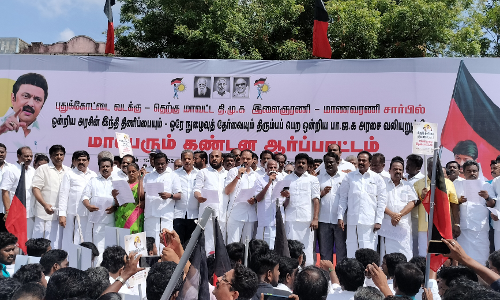 புதுக்கோட்டையில் தி.மு.க. இளைஞரணி ஆர்ப்பாட்டம்