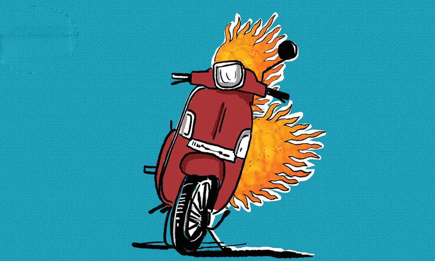 ஸ்கூட்டர் தீப்பிடித்து எரிந்ததால் பரபரப்பு ஸ்கூட்டர் தீப்பிடித்து எரிந்ததால் பரபரப்பு