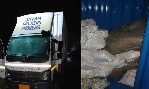 லாரியில் ரகசிய அறை அமைத்து போதை பொருட்கள் கடத்தல் - பல்லடத்தில் போலீசார் மடக்கினர்