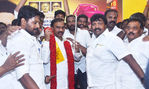 2வது முறையாக பொறுப்பேற்ற  தி.மு.க. துணை பொதுசெயலாளர்  ராசாவிற்கு பெரம்பலூரில்  பிரமாண்ட வரவேற்பு