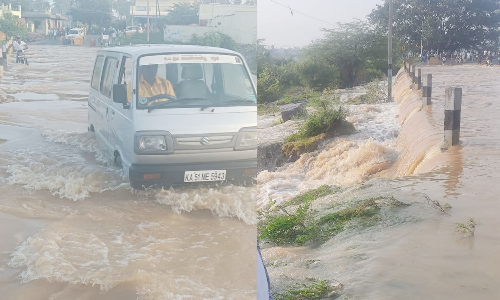 சூளகிரி அருகே    தரைபாலத்தின் மேல் வெள்ளநீர் செல்வதால் பொதுமக்கள் அவதி