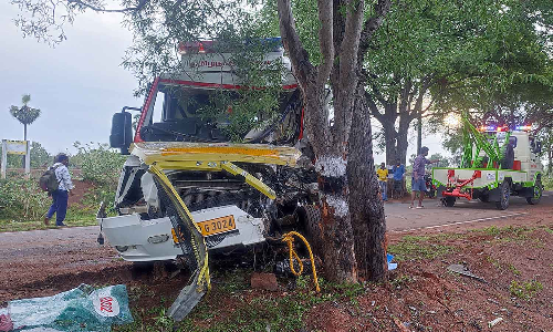 சிவகங்கை அருகே ஆம்புலன்ஸ் மரத்தில் மோதி நிறைமாத கர்ப்பிணி-தாய் பலி