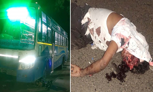 கடையநல்லூரில் மோட்டார் சைக்கிள் மீது பஸ் மோதி வாலிபர்- இளம்பெண் பலி