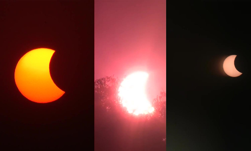 வானில் தோன்றிய அரிய நிகழ்வு- சூரிய கிரகணத்தை கண்டுகளித்த மக்கள்