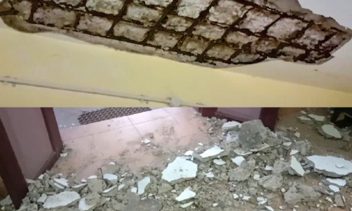 பாவூர்சத்திரம்  அரசு பெண்கள் பள்ளியில் பெயர்ந்து விழுந்த மேற்கூரை - பெரும் சேதம் தவிர்ப்பு