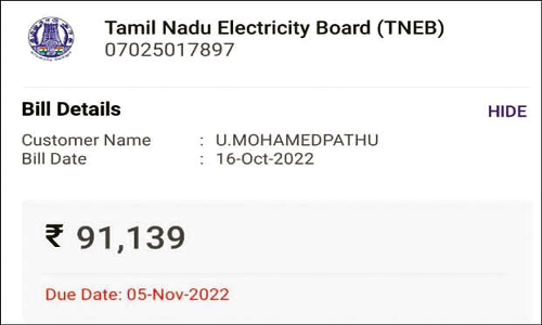வள்ளியூர் அருகே ரூ.122-க்கு ரூ.91 ஆயிரம் மின்கட்டணம்: அதிர்ச்சியில் உறைந்த பெண்