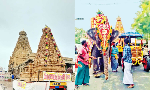 தஞ்சையில் மாமன்னர் ராஜராஜசோழன் 1037-வது சதயவிழா கொண்டாட்டம்: யானை மீது திருமுறைகள் வீதிஉலா