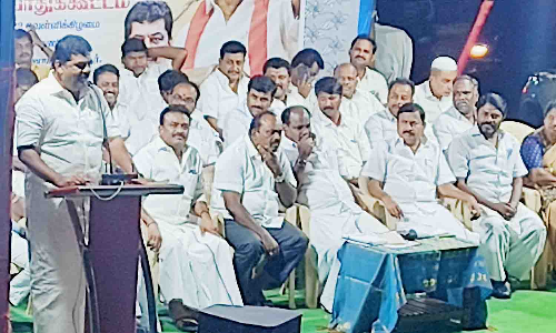 ஓசூரில் மேற்கு மாவட்ட தி.மு.க. சார்பில்  இந்தி திணிப்பு எதிர்ப்பு தீர்மான விளக்க பொதுக்கூட்டம்