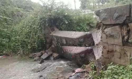 சேதமடைந்த பாலம் மழையால் இடிந்தது