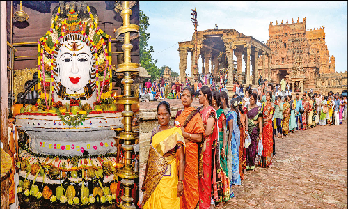 தஞ்சை பெருவுடையாருக்கு 1000 கிலோ அரிசி சாதத்தால் அன்னாபிஷேகம்