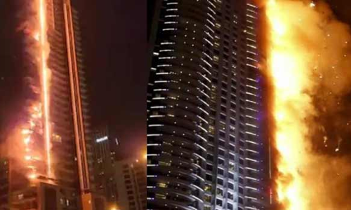 துபாயில் 35 மாடி கட்டிடத்தில் பயங்கர தீ விபத்து