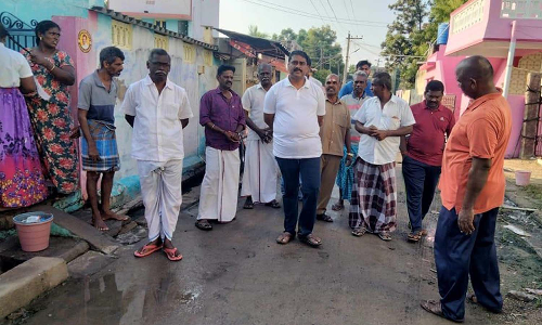 விளாத்திகுளம் பகுதியில்  மழை நீர் தேங்கும் பகுதிகளை எம்.எல்.ஏ. ஆய்வு