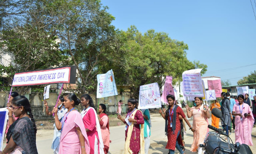 காட்பாடியில் புற்றுநோய் விழிப்புணர்வு பேரணி