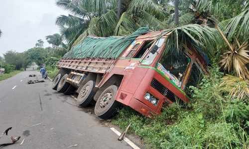 மக்காச்சோளம் லோடு ஏற்றி சென்ற லாரி பள்ளத்தில் கவிழ்ந்தது