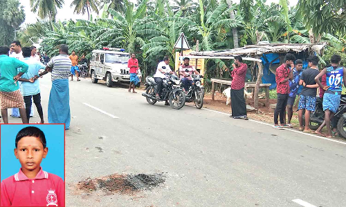 பள்ளி வேனில் இருந்து தவறி விழுந்த 8-ம் வகுப்பு மாணவன் தலை நசுங்கி பலி