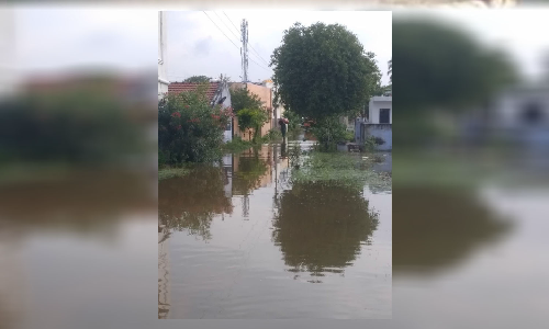 வெள்ளகோவிலில் குடியிருப்பு பகுதியில் தேங்கி நிற்கும் மழை நீர்