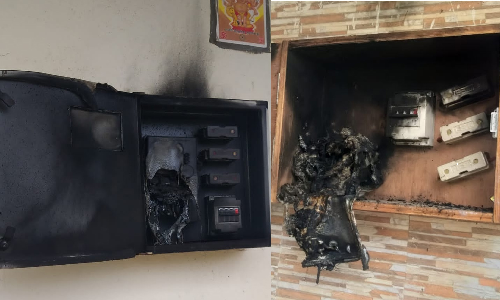 ஓசூர்  அருகே, உயர் அழுத்த மின்சார ஒயர் அறுந்து விழுந்து உராய்வு ஏற்பட்டதில்  12 வீடுகளில் மீட்டர் பெட்டிகள் சேதம்