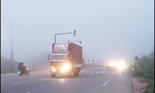 பள்ளிகொண்டா நெடுஞ்சாலையில் கடும் பனி மூட்டம்