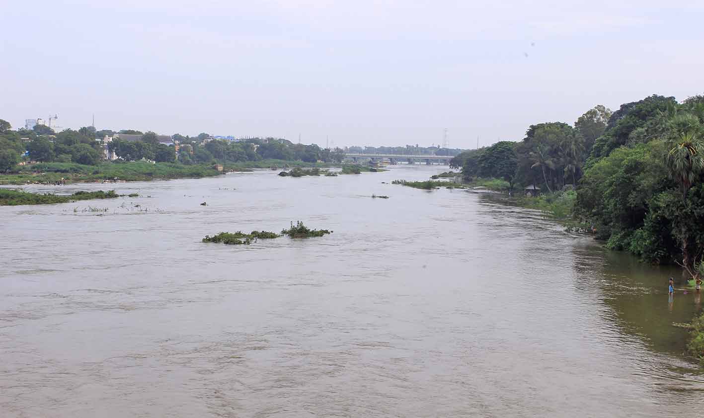 நெல்லை தாமிரபரணி ஆற்றில் இரு கரையை தொட்டபடி செல்லும் தண்ணீர் நெல்லை தாமிரபரணி ஆற்றில் இரு கரையை தொட்டபடி செல்லும் தண்ணீர்