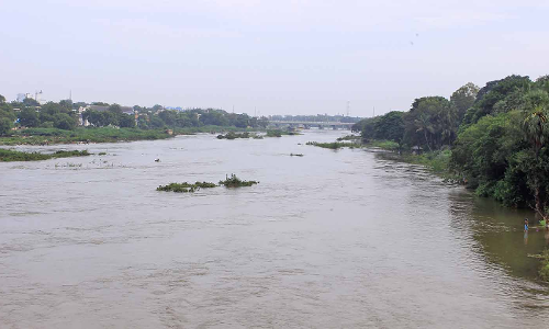 நெல்லை தாமிரபரணி ஆற்றில் இரு கரையை தொட்டபடி செல்லும் தண்ணீர்