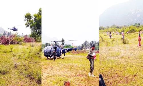 கண்ணமங்கலம் பகுதிக்கு ெஹலிகாப்டரில் வந்த விமானப்படை வீரர்கள்