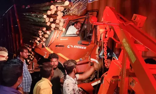 திட்டகுடி அருகே  அடுத்தடுத்து லாரிகள் மோதி விபத்து:   டிரைவர் படுகாயம்