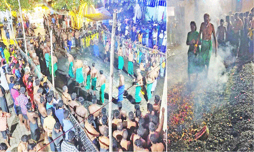 வடமதுரை அருகே பூக்குழி இறங்கி நேர்த்திக்கடன் செலுத்திய அய்யப்ப பக்தர்கள்