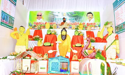 தென்காசி அரசு விழாவில் மக்களை கவர்ந்த அரங்குகள்: காய்கறிகளால் அமைக்கப்பட்ட அகத்தியர் சிலை