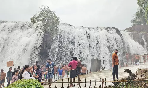 திற்பரப்பு அருவியில் குளித்து மகிழ்ந்த சுற்றுலா பயணிகள்