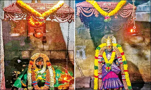 கோனகர்நாடு அகத்தீஸ்வரர், அம்பாளுக்கு 5 ஆயிரம் ருத்ராட்சத்தால் பந்தல் அமைத்து வழிபாடு