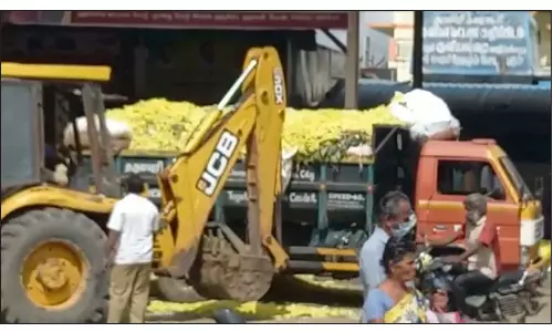 போதிய விலை கிடைக்காததால் சாமந்தி பூக்களை மார்க்கெட்டிலேயே விட்டு சென்ற விவசாயிகள்