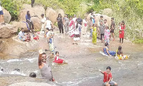 புலிமேடு காட்டாற்று நீர்வீழ்ச்சியில் கொட்டும் தண்ணீர்