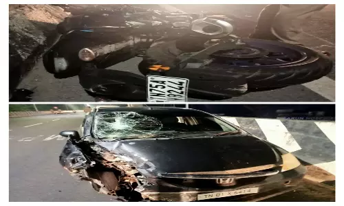 கேரளாவுக்கு ரேசன் அரிசி கடத்திய கார் மோதி தொழிலாளி படுகாயம்