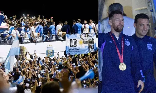 உலக கோப்பையை வென்ற அர்ஜென்டினா அணிக்கு பிரமாண்ட வரவேற்பு