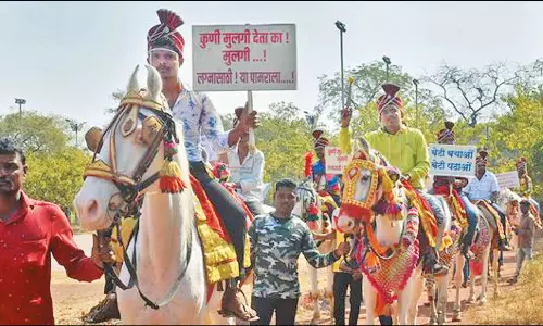 மணப்பெண் கிடைக்காததால் விரக்தி: இளைஞர்கள் திருமண வேடத்தில் சென்று கலெக்டரிடம் நூதன கோரிக்கை