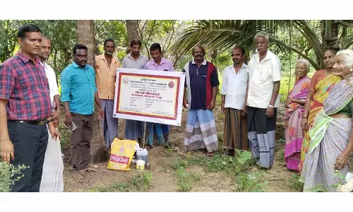 தென்னை மரம் ஏறும் கருவி குறித்து விவசாயிகளுக்கு செயல்விளக்கம்