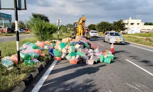 குளிர்பான‌ங்கள் ஏற்றி வந்த சரக்கு ஆட்டோ கவிழ்ந்து விபத்து
