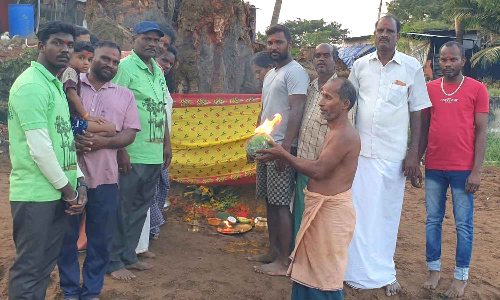 சாலை  பணிக்காக வெட்டப்பட்ட பழமையான ஆலமரம்