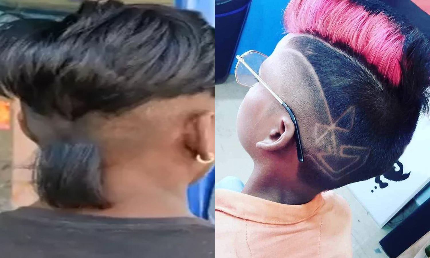 தலைமுடிக்கு கலர் அடித்து, புள்ளிங்கோ கட்டிங், அலங்காரத்துடன் பள்ளிக்கு