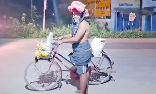 சென்னையில் இருந்து சபரிமலைக்கு சைக்கிளில் புறப்பட்ட அய்யப்ப பக்தர்