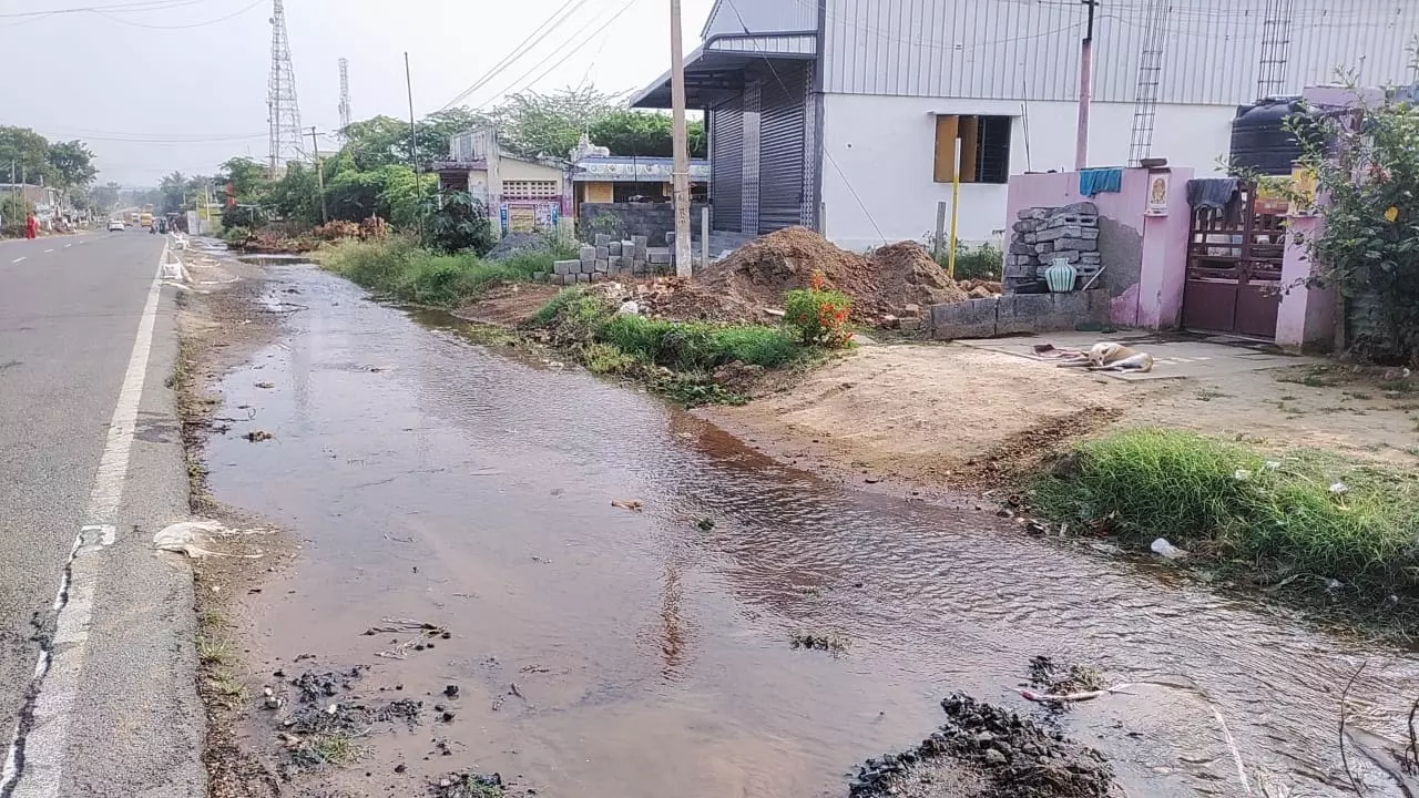 மரங்களை தோண்டிய போது குடிநீர் குழாய் உடைந்தது மரங்களை தோண்டிய போது குடிநீர் குழாய் உடைந்தது