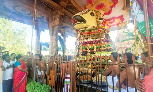 தஞ்சை பெரிய கோவிலில் மகர சங்கராந்தி விழா: மகா நந்திக்கு 2 டன் காய்கறி, பழங்களால் சிறப்பு அலங்காரம்