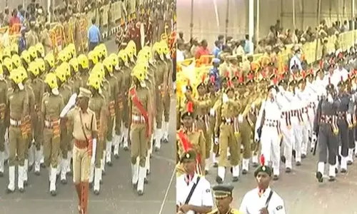 காமராஜர் சாலையில் குடியரசு தின அணிவகுப்பு ஒத்திகை