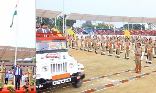 நெல்லையில் குடியரசு தின விழா கொண்டாட்டம்- பாளை வ.உ.சி. மைதானத்தில் கலெக்டர் விஷ்ணு தேசிய கொடி ஏற்றினார்