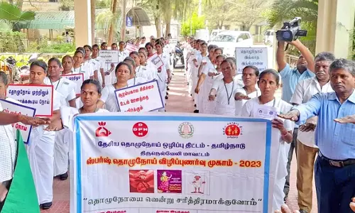 நெல்லை கலெக்டர் அலுவலகத்தில் தொழு நோய் ஒழிப்பு விழிப்புணர்வு பேரணி - கலெக்டர் தொடங்கி வைத்தார்