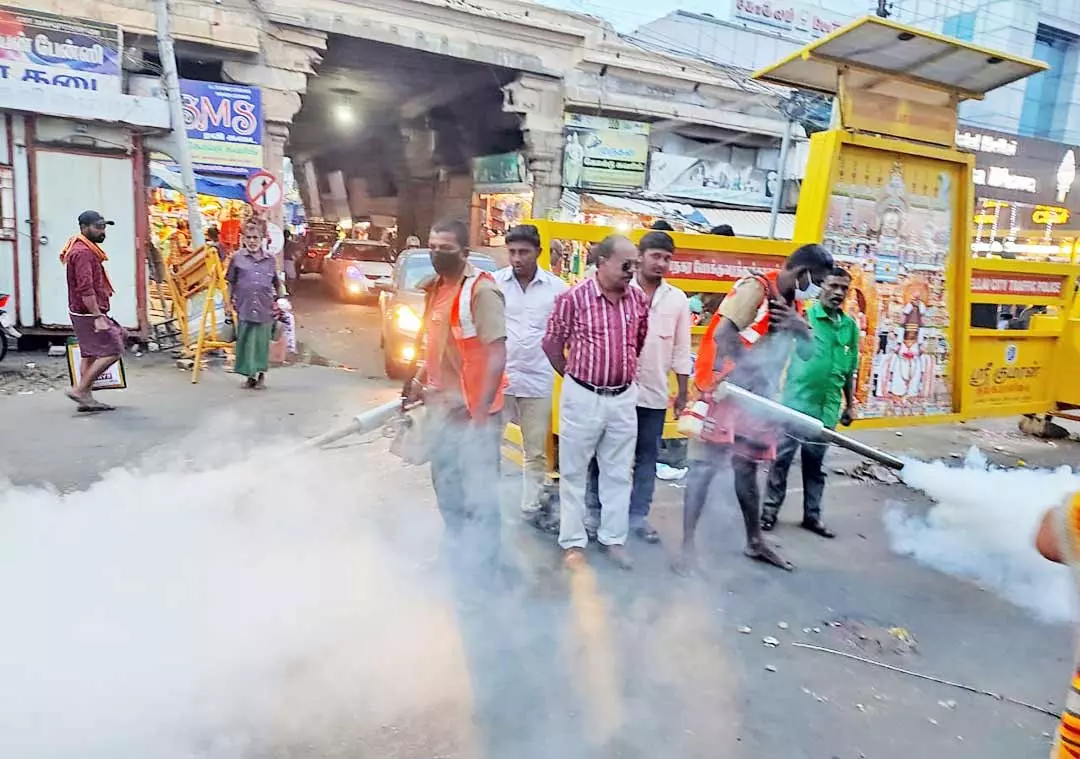 டெங்கு கொசு உற்பத்தியாவதை தடுக்க டவுன் ரத வீதிகளில் கொசு மருந்து அடிக்கும் பணி தீவிரம்