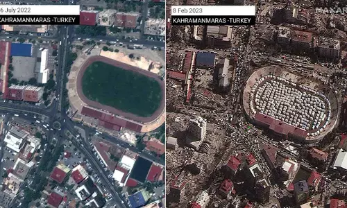 துருக்கியில் முகாம்களாக மாறிய மைதானங்கள்- நிலநடுக்க சேதத்தை காட்டும் செயற்கைக்கோள் புகைப்படங்கள்