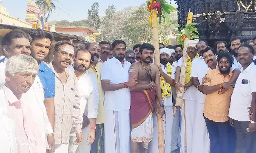 ஓசூர் சந்திரசூடேஸ்வரர் கோவில் திருவிழாவையொட்டி தேர் கட்டும் பணி