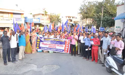 கிருஷ்ணகிரியில் அரசு ஊழியர் சங்கத்தினர் பேரணி